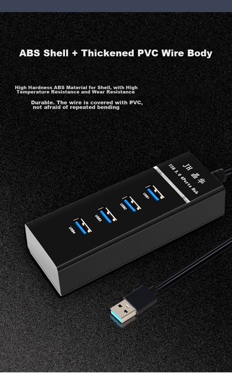 USB-хаб Jinghua JH USB3.0 High-Speed Multi-Port Hub, 4 порта, черный
