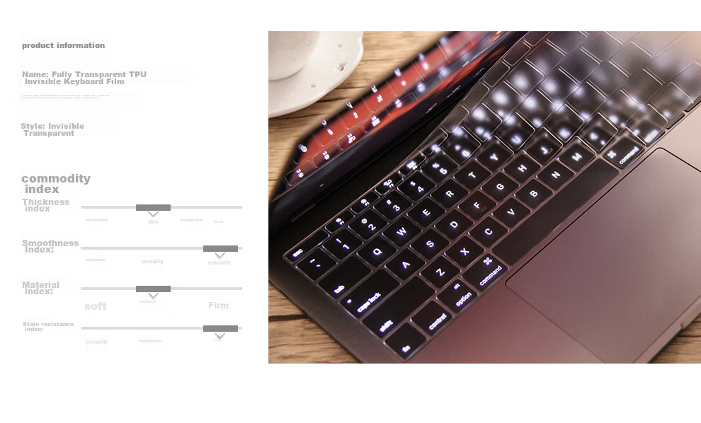 Защитная пленка для клавиатуры Jichuan Apple MacBook Air 13.3 дюйма, A1466/A1369, ультратонкая, прозрачная, водонепроницаемая, пылезащитная