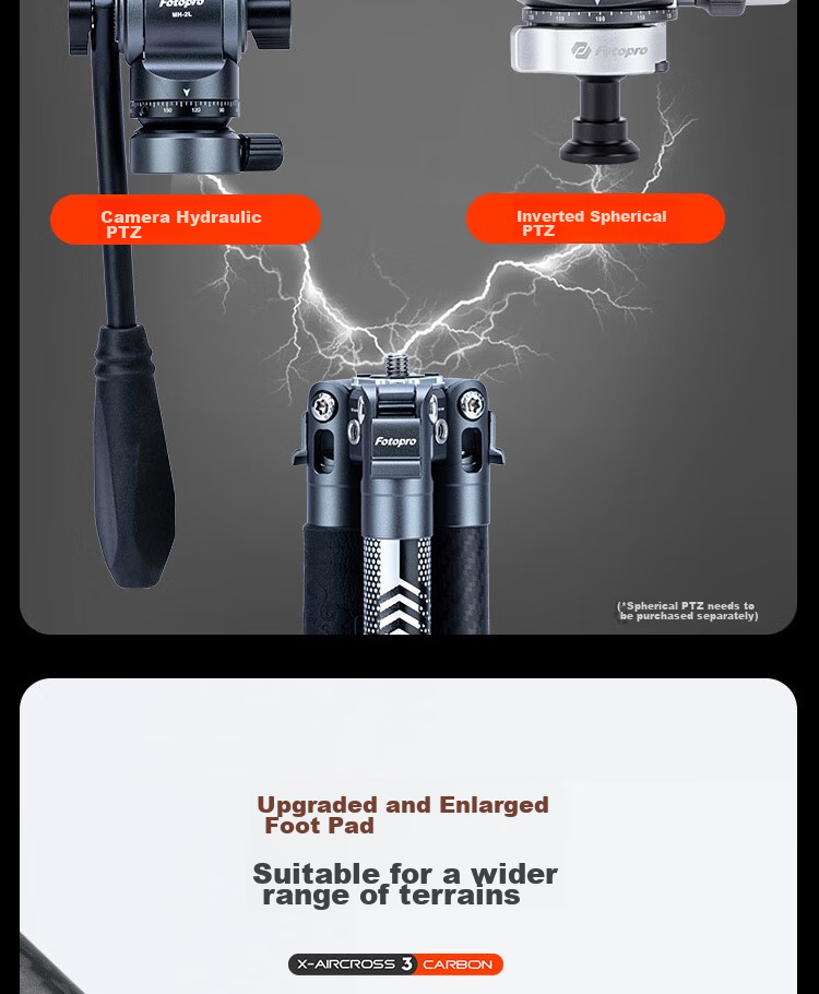Штатив Fotopro Air 3 Lite VIDEO с гидравлической головкой из углеродного волокна для фото- и видеосъемки, оригинальный карбоновый серый