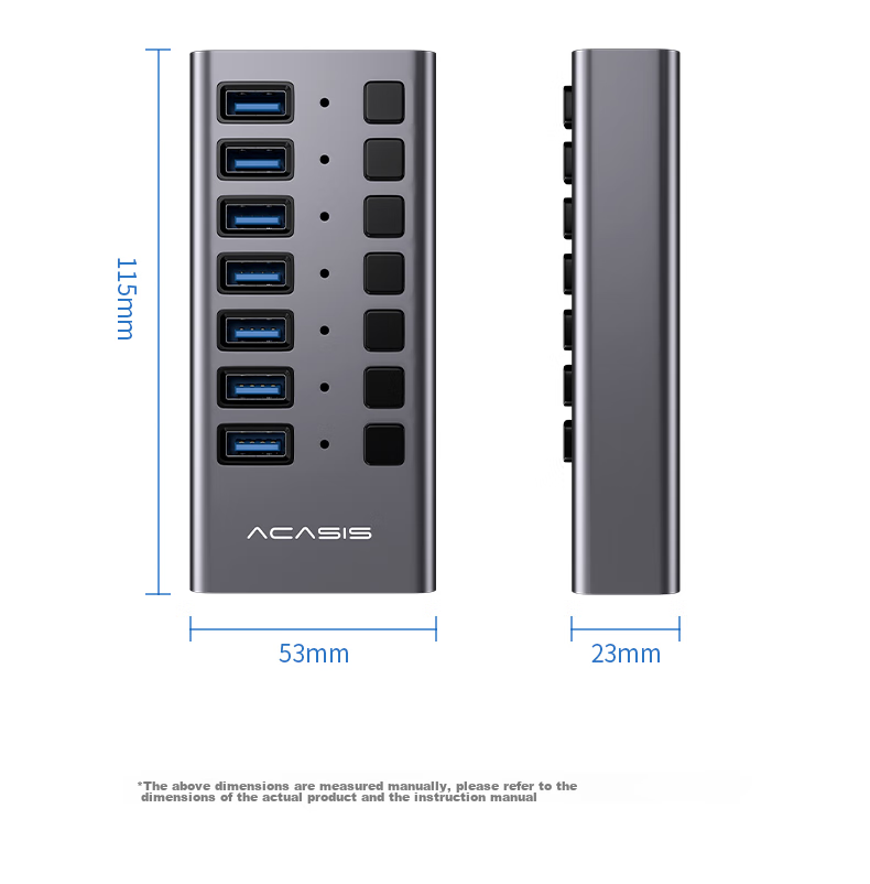 USB 3.0 концентратор Acasis HS-707MG, 7 портов с независимым управлением, алюминиевый корпус, серебристый