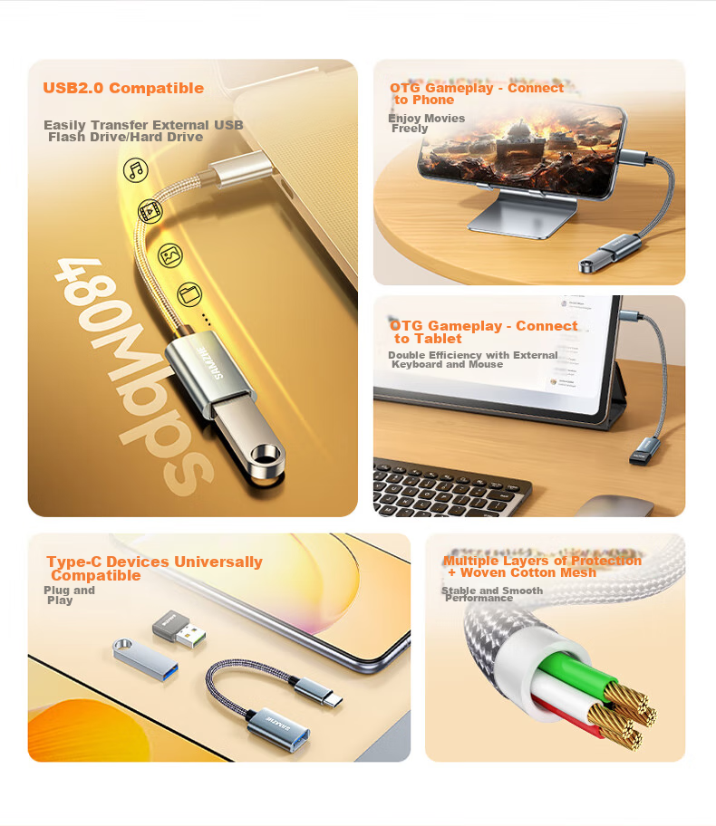Переходник SAMZHE Type-C на USB OTG CAL21-1, для подключения накопителей, клавиатур и мышей к смартфонам, планшетам и ноутбукам