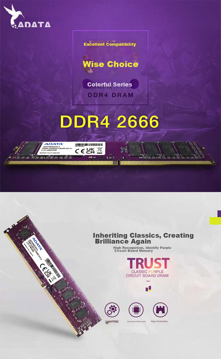 Оперативная память ADATA 8GB DDR4 2666 МГц U-DIMM, 1 модуль, частота 2666 МГц, CL19