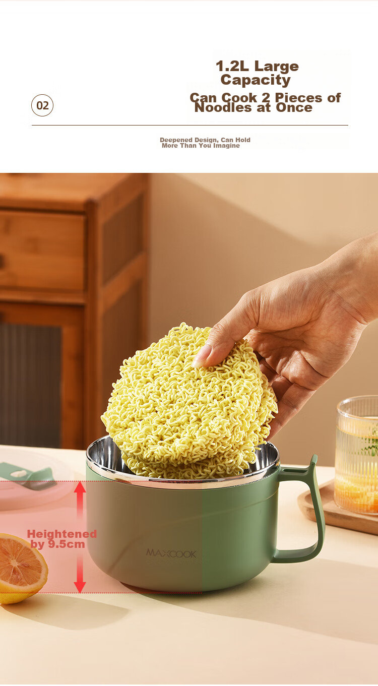 Кружка для лапши MAXCOOK MCWA8280, 1.5 л, зеленая, нержавеющая сталь 304, с крышкой, для студентов
