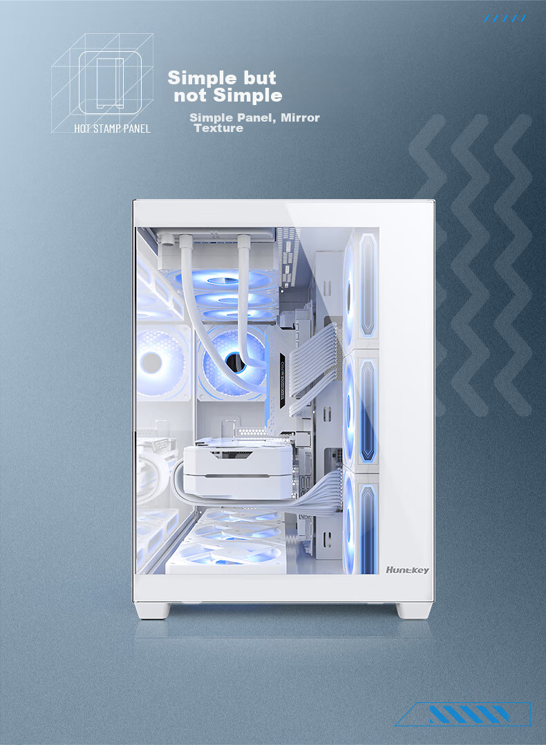 Корпус Huntkey S980 White Panoramic Edition Seaside View, ATX, mATX, Mini-ITX, белый, стекло, 160 мм, 400 мм