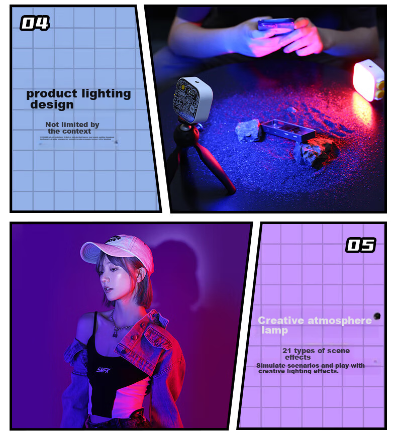 Портативный светодиодный осветитель Sidande Tofu Light RGB, 6W, 2500K-9900K, CRI 96+, 21 спецэффект, 2000mAh, белый с держателем для телефона