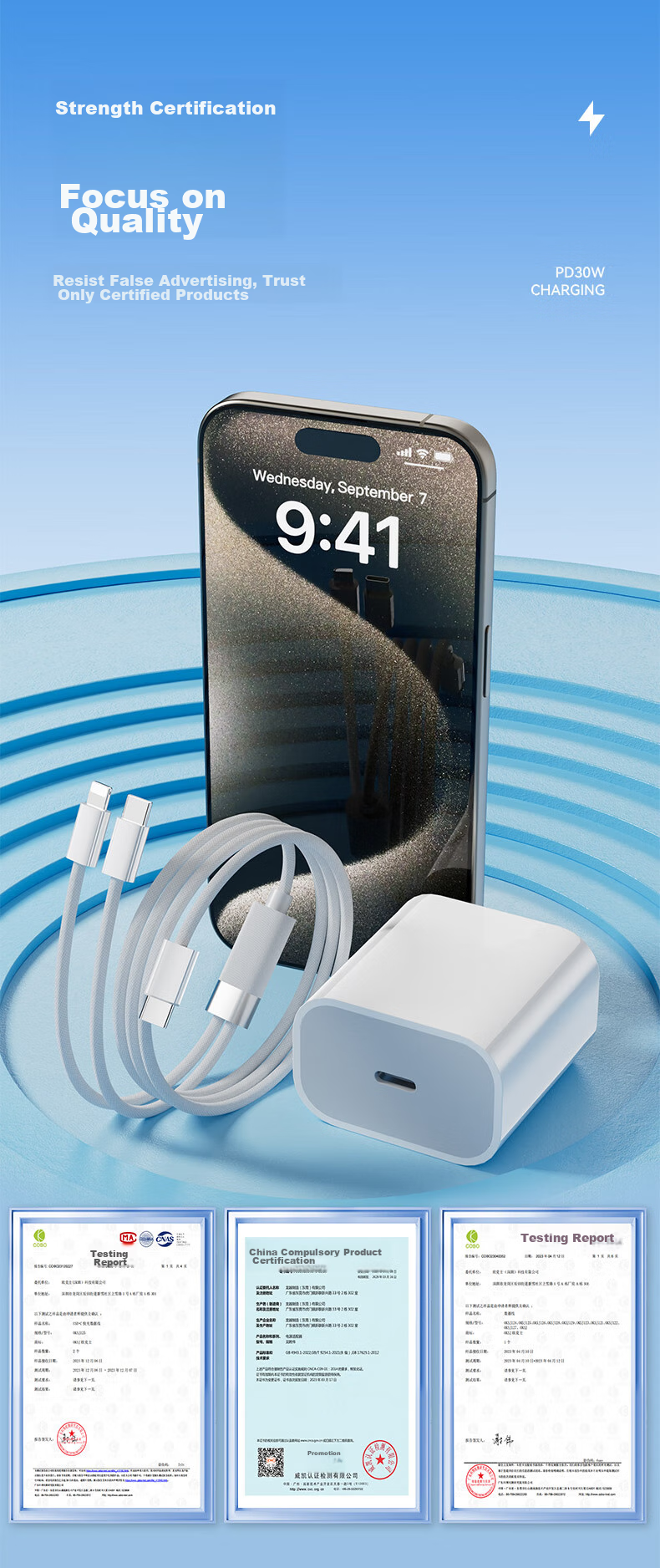 OKSJ Зарядное устройство и кабель Type-C для Apple, комплект для зарядки PD30W, автомобильное зарядное устройство с двумя портами