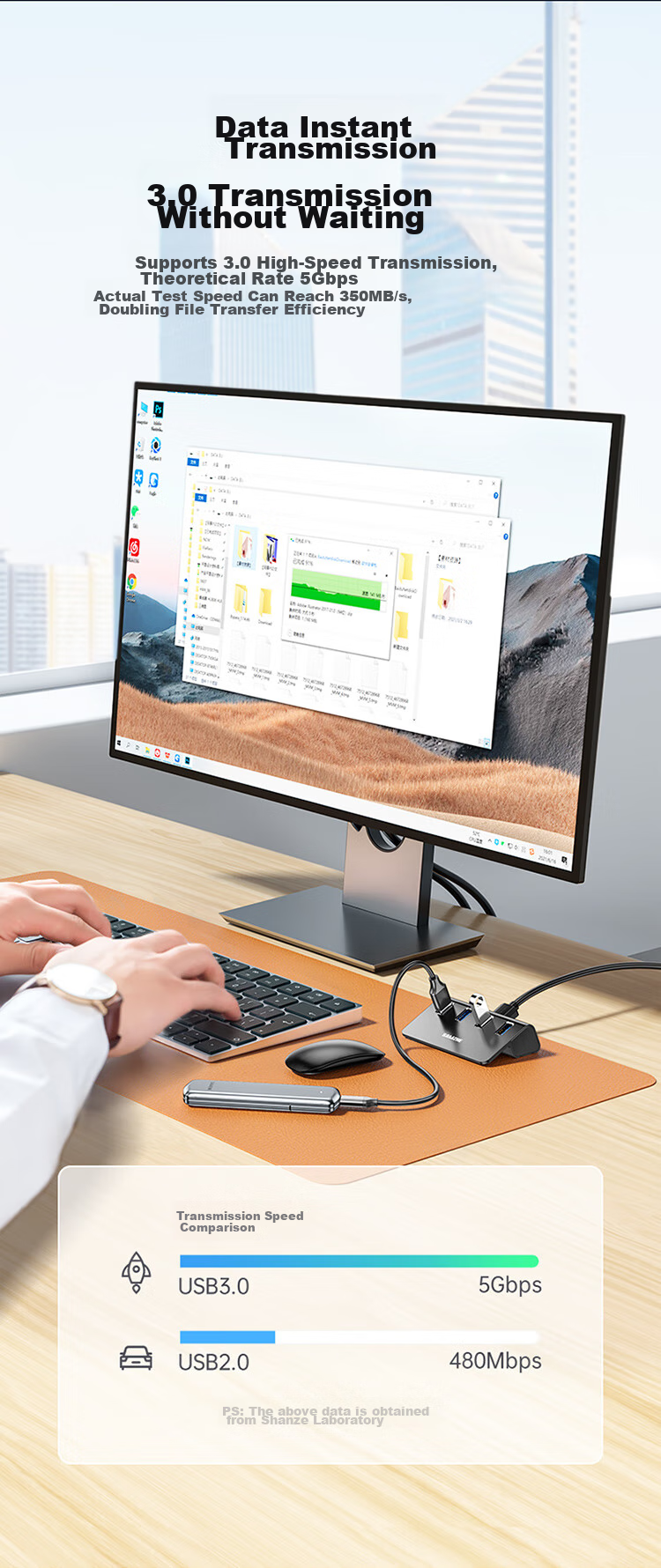 USB-концентратор SAMZHE JXQ-H04, 4 порта USB 3.0, алюминиевый сплав, высокоскоростной