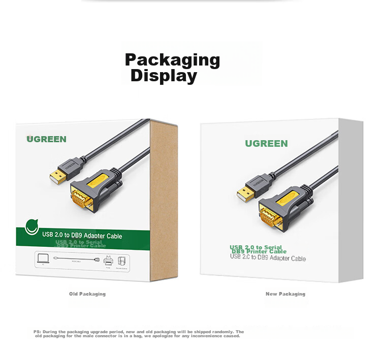 UGREEN USB to RS232 Serial Cable, 2 метра, черный