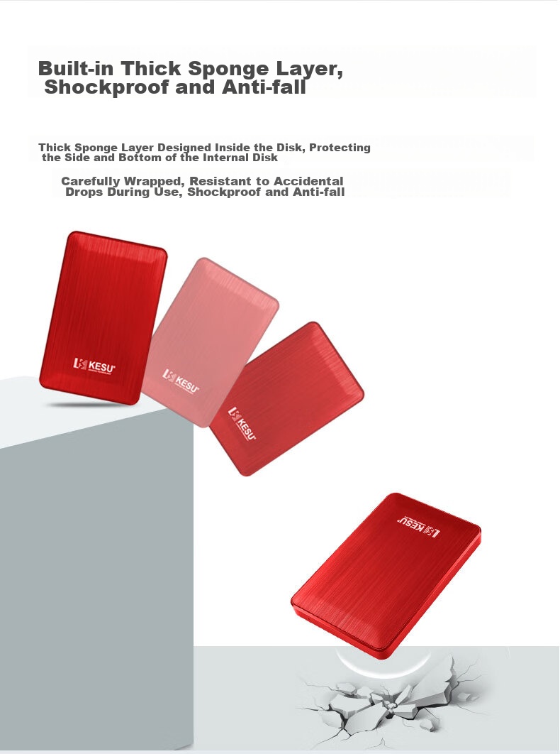 Внешний жесткий диск KESU K2518-Hot Blood Red, 1 ТБ, USB 3.0, портативный, двухдисковый, черный/красный