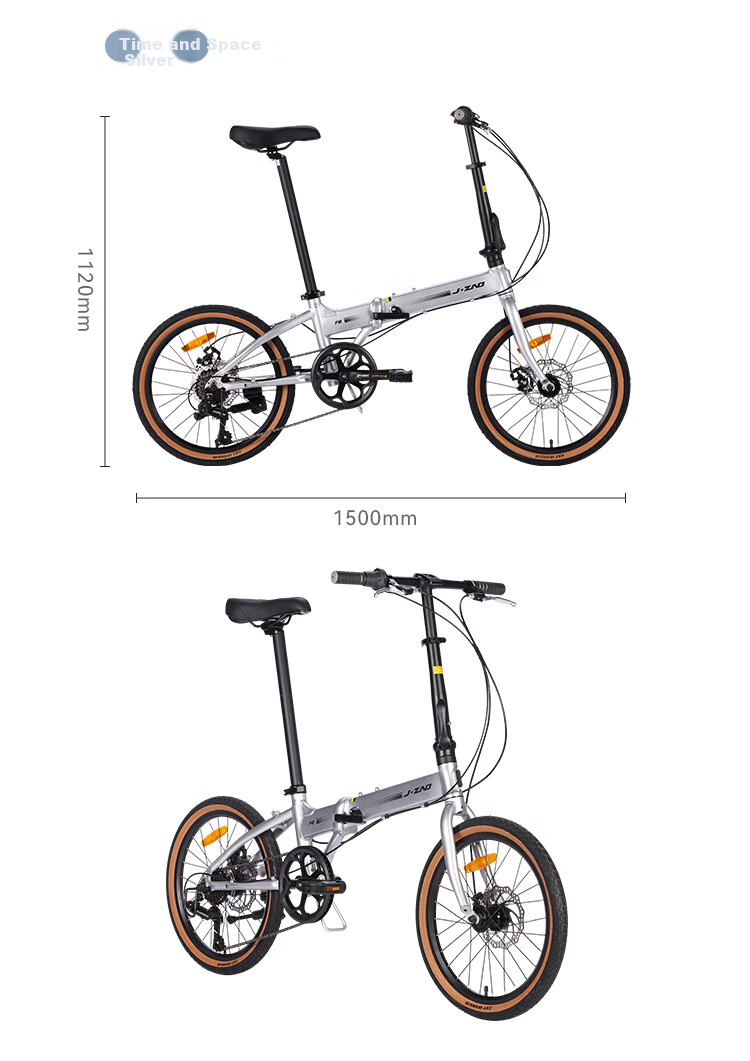 Складной велосипед JD Original F8, 20-дюймовые колеса, 7 скоростей Shimano, рама из алюминиевого сплава, серебристый