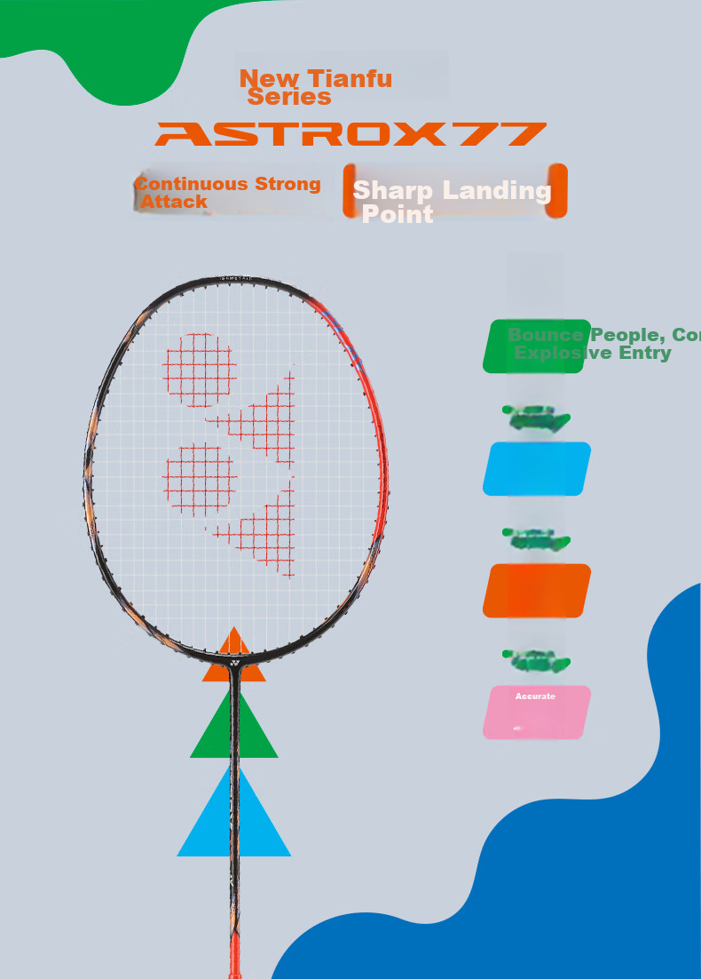 Бадминтонная ракетка YONEX Astrox AX77Play, полнокарбоновая, одиночная ракетка, струнная, 25 фунтов, 4U
