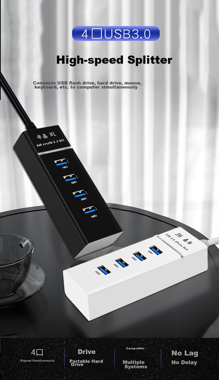 USB-хаб Jinghua JH USB3.0 High-Speed Multi-Port Hub, 4 порта, черный