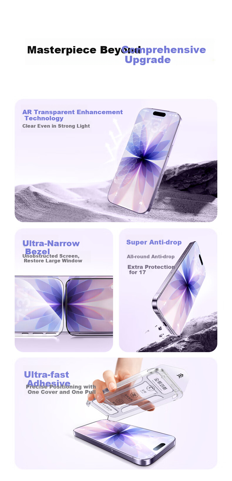 Защитное стекло DIVI AR Corning для Apple iPhone 17, ультратонкое, противоударное, антибликовое, с защитой от отпечатков пальцев, полное покрытие, 1 шт.