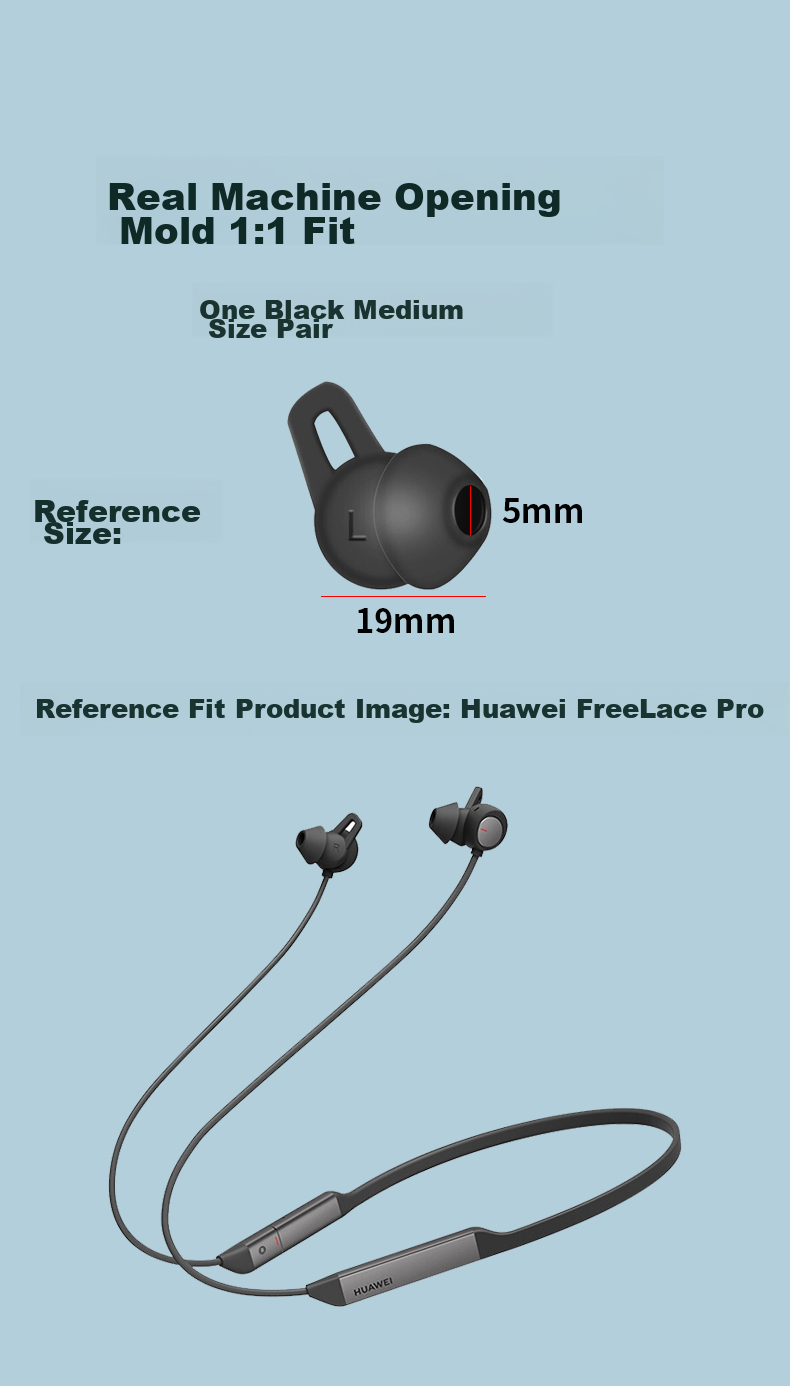 Masentek ES22 Черные средние насадки для наушников Huawei Freelace Pro, силиконовые сменные аксессуары, спортивные, противоскользящие, непадающие, 1 пара