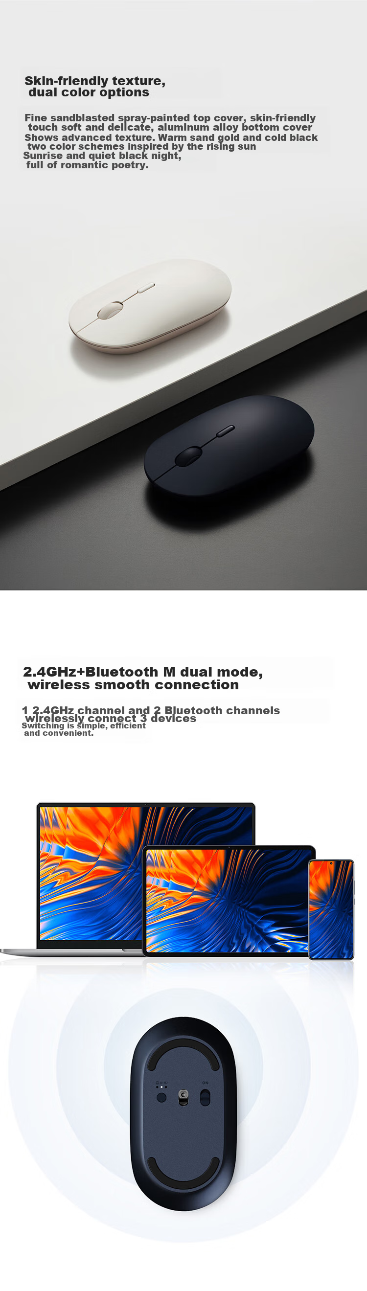 MI Portable Mouse 3, беспроводная мышь 2.4ГГц + Bluetooth, золотистый