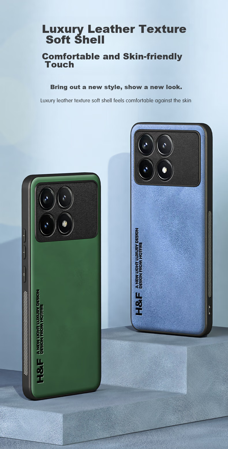 Чехол HotFire для Xiaomi Redmi K70/K70 Pro, кожаный, противоударный, простой стиль, коралловый синий