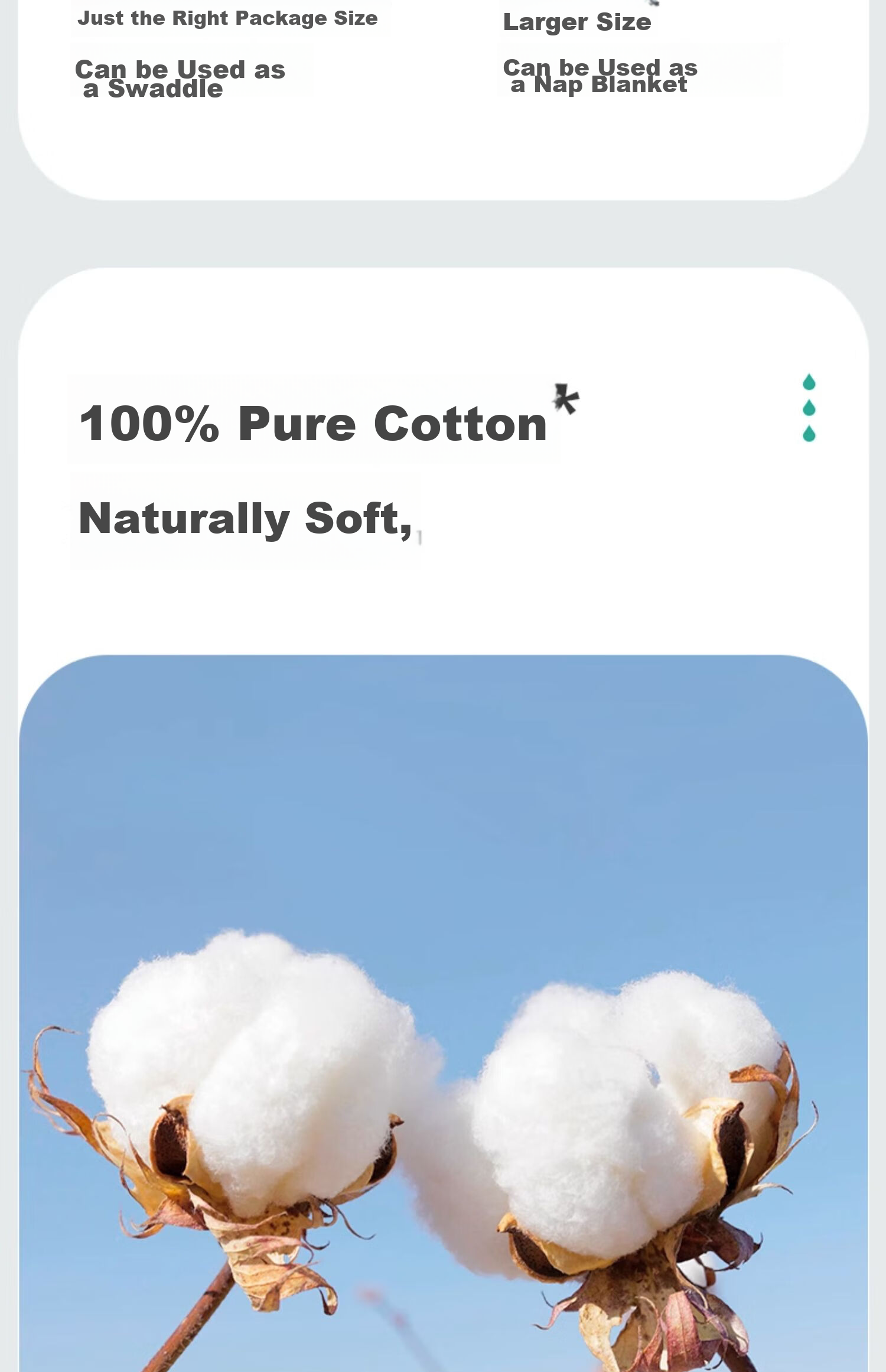 Пеленка для купания PurCotton, 6-слойная, из чистого хлопка, размер 115x115 см, голубая