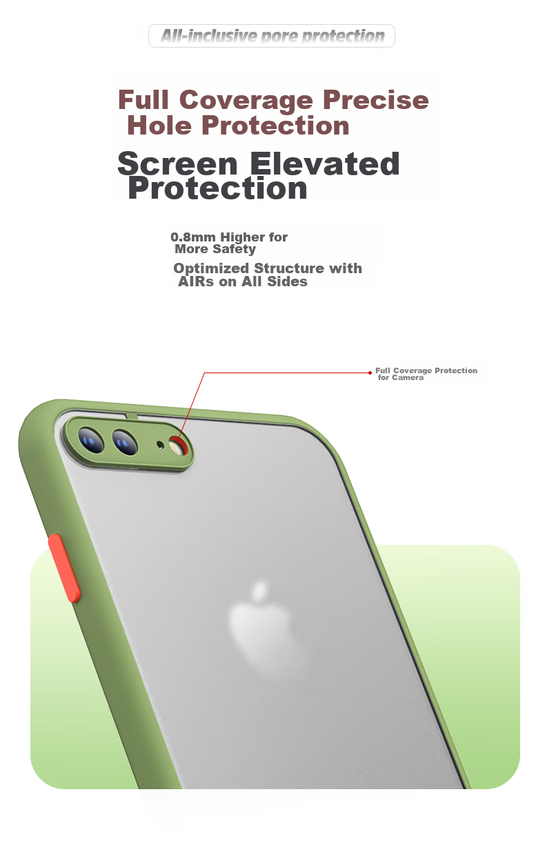 Чехол для Apple iPhone 7 Plus/8 Plus, Baozou, с полной защитой линз, противоударный, с защитой от отпечатков пальцев, силиконовый мягкий край, контрастный прозрачный матовый дизайн, для мужчин и женщин, черный