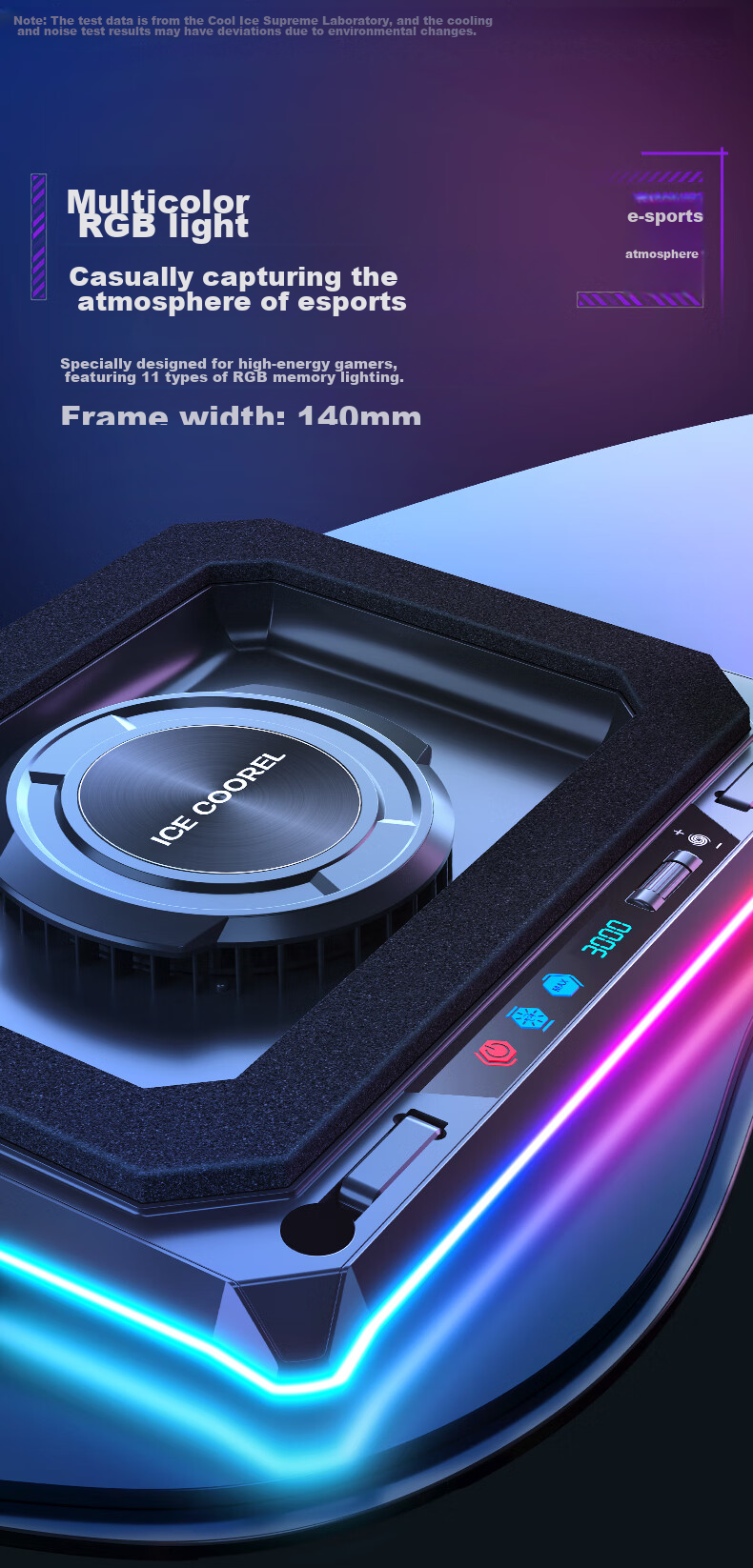 Охлаждающая подставка для ноутбука ICE COOREL A8, регулируемая скорость, RGB подсветка, для ноутбуков 15-21 дюйм