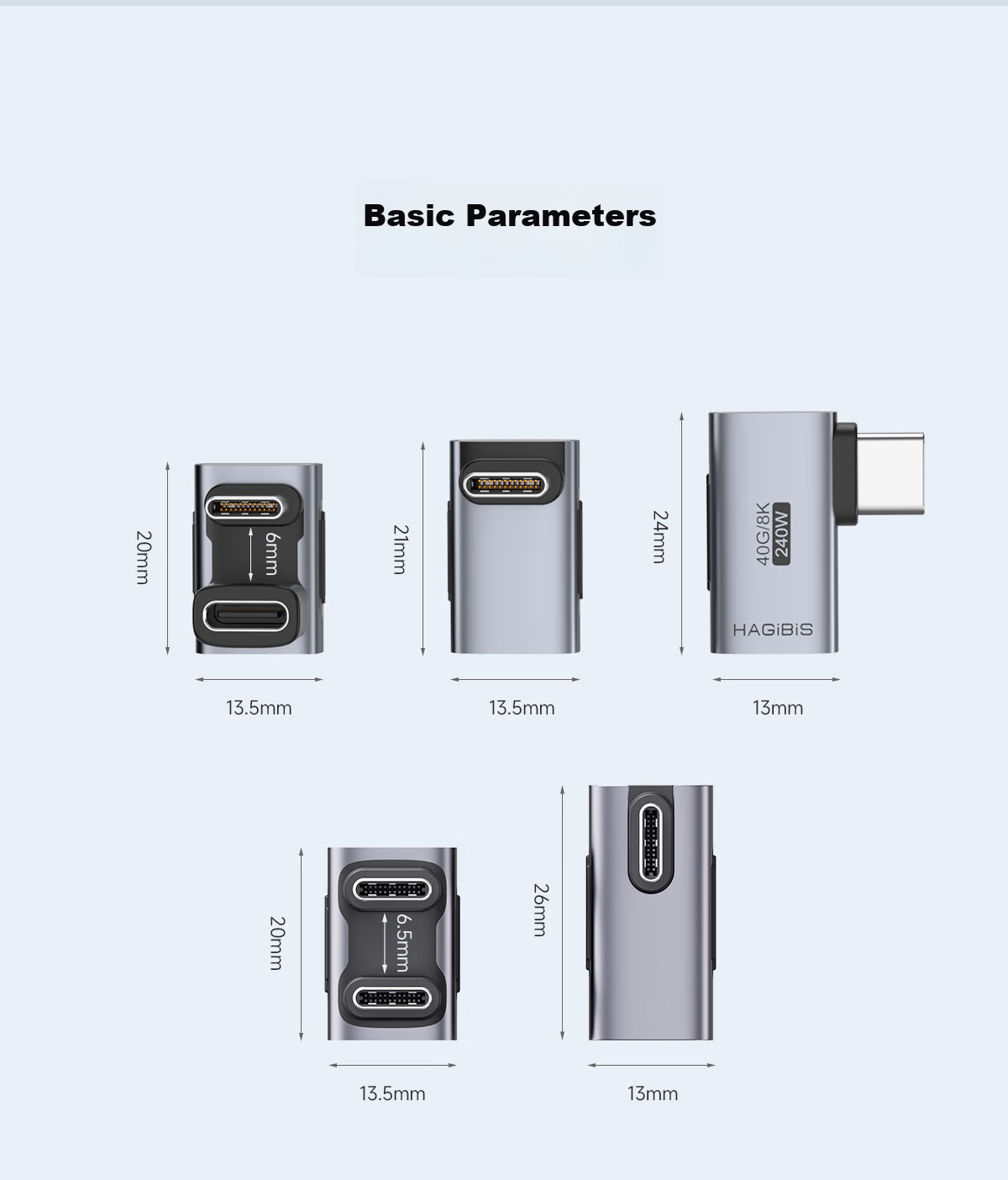 Переходник Hagibis Type-C угловой 90 градусов, Thunderbolt 4, USB4, Male-Female, для iPhone 16 и компьютеров