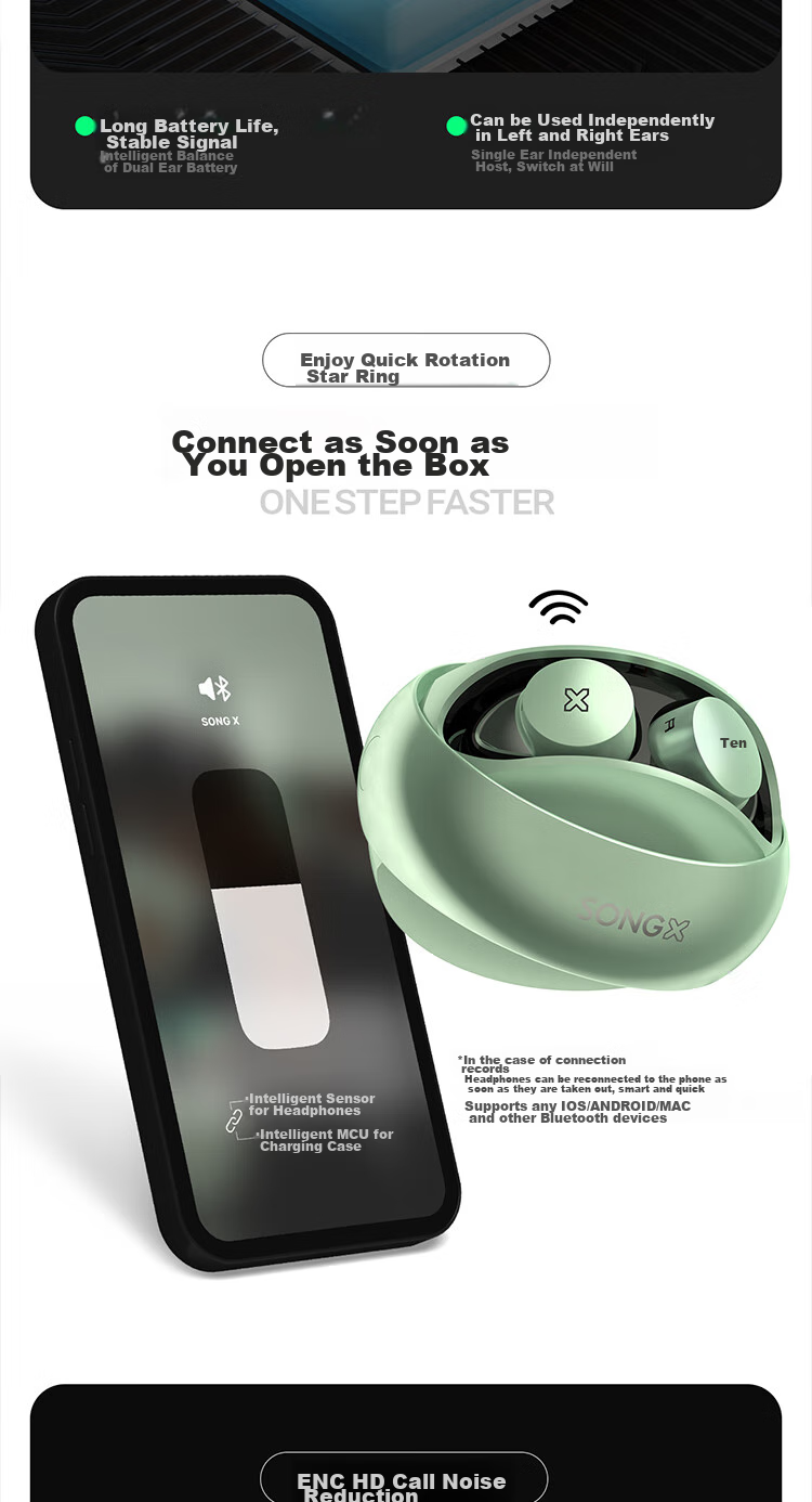 Беспроводные наушники SONGX Bluetooth 5.3 с шумоподавлением, внутриканальные, спортивные, игровые, совместимы с телефонами Apple, Huawei, Xiaomi