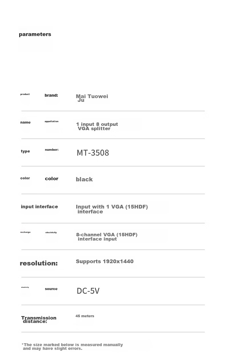 VGA сплиттер MT-viki MT-3508, 1 вход, 8 выходов, 1920x1440, 350 МГц, 45 м, черный