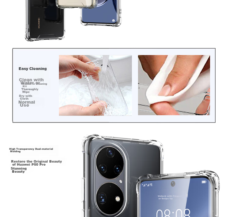 Чехол ESCASE для Huawei P50 Pro, полный охват, защита от падения, противоударный, анти-желтый, немецкий импортный TPU Bayer, высокая прозрачность