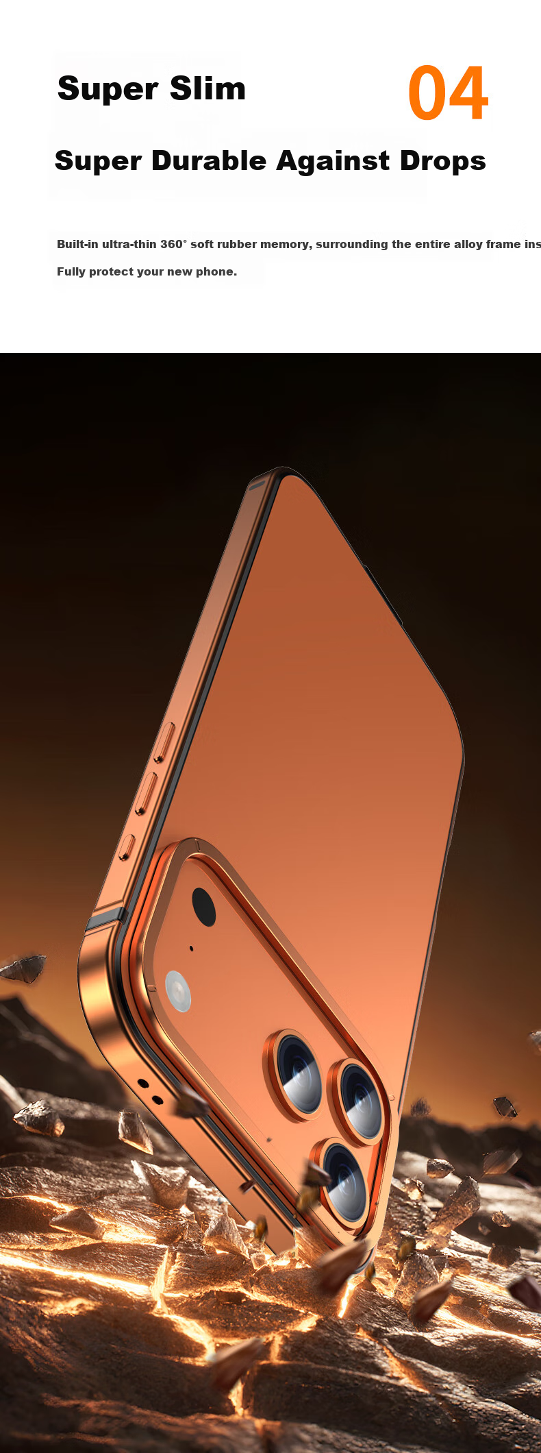 Чехол для iPhone 17 Pro IM-CHEN, противоударный, металлический каркас, ультратонкий, матовый, оранжевый