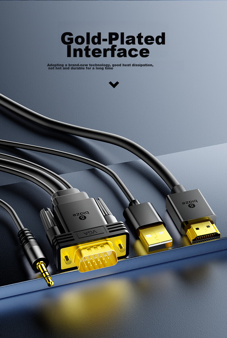 Переходник BIAZE VGA на HDMI с аудио, 3 метра, черный