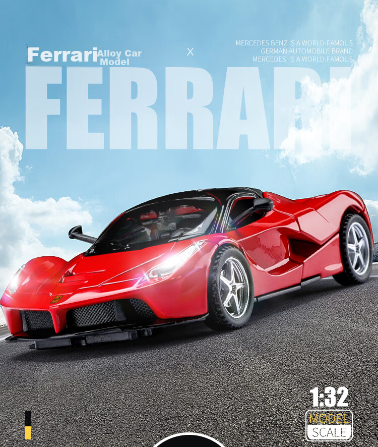 Машинка Anby Families Ferrari GT, металлическая, масштаб 1:32, для детей от 3 до 6 лет, с звуковыми и световыми эффектами, подарочная упаковка