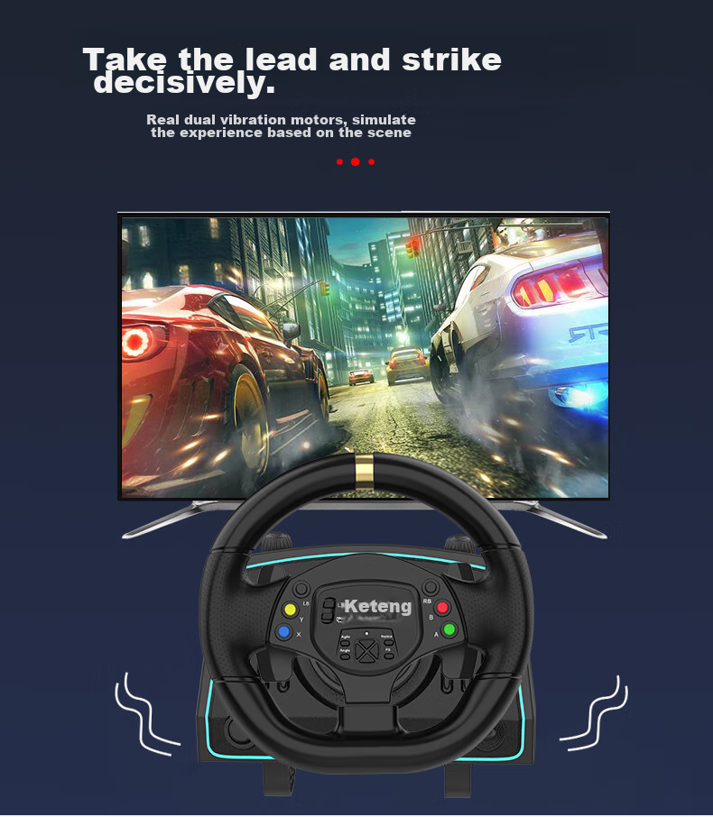 Игровой руль KETENG G30 с углом поворота 1080°, симуляция гонок с обратной связью, совместим с ПК/PS4/Xbox/Android/Switch