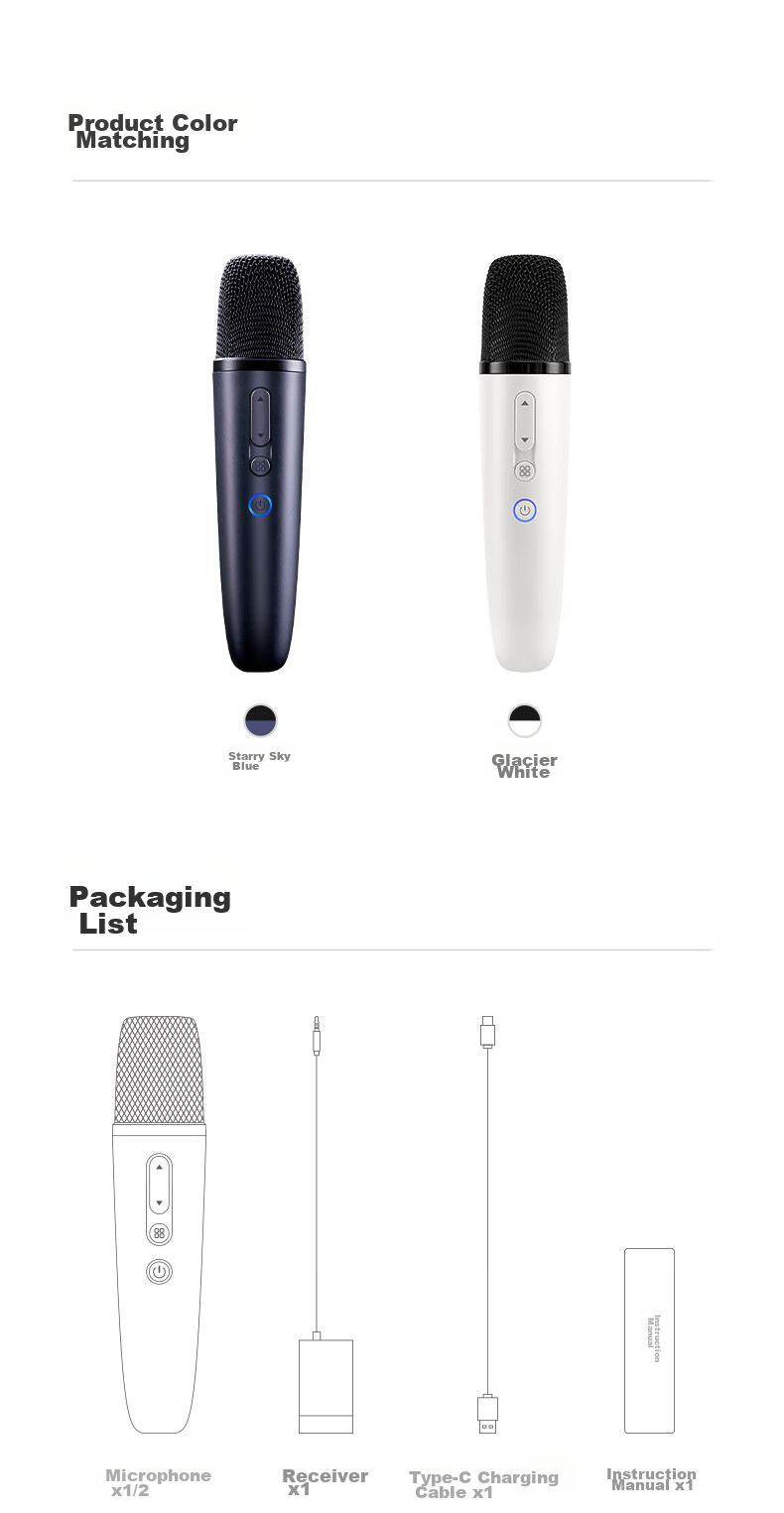 Беспроводной микрофон Chunmai Q1PRO, караоке для дома, KTV, Xiaomi TV, TCL, для уличных колонок, карбоновый серый синий, 2 шт.