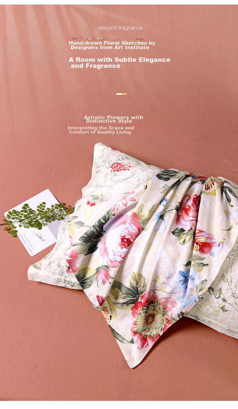 Комплект постельного белья FUANNA Home Textiles, 100% хлопок, 4 предмета, стиль "Пастораль", размер "1.5-метр", цветочный принт, розовый