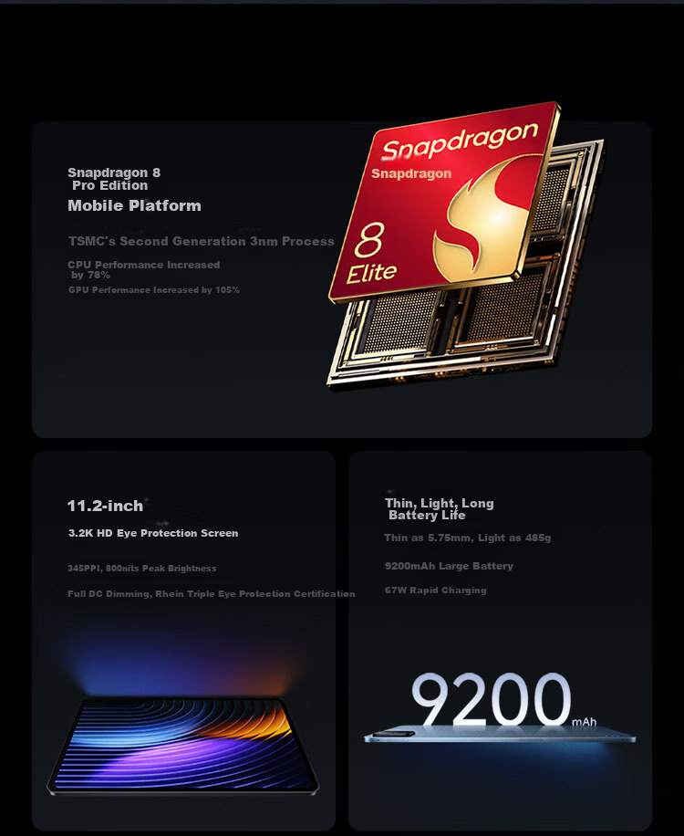 Планшет MI MI Pad 8 Pro, 11.2 дюйма, 3.2K, Snapdragon 8 Ultimate, PengpaiOS3, 8+256GB, бирюзовый