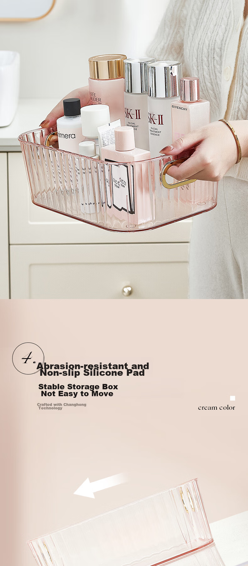 Органайзер для косметики EACHY Ice Pink, 3 яруса, прозрачный пластик
