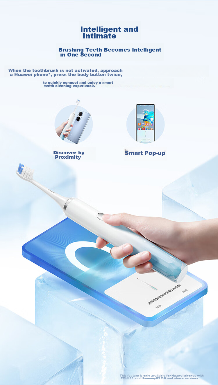 Электрическая зубная щетка Huawei Zhixuan HarmonyOS Libode, набор для двоих, умная звуковая щетка, ледниковая версия, 2 шт. (Ледяной кристалл + Коралловый розовый)