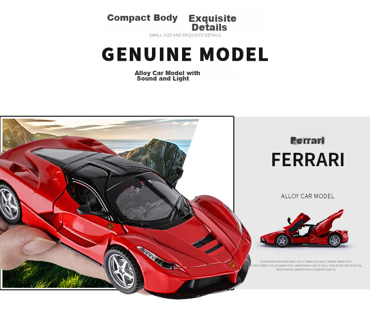 Машинка Anby Families Ferrari GT, металлическая, масштаб 1:32, для детей от 3 до 6 лет, с звуковыми и световыми эффектами, подарочная упаковка
