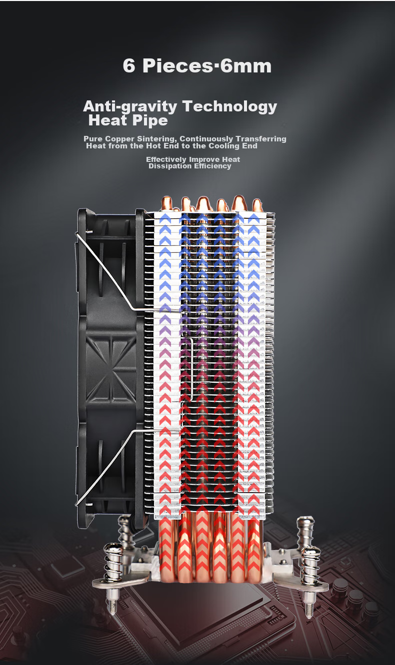 Кулер для процессора BUABALUS T61, 6 тепловых трубок, воздушное охлаждение, RGB подсветка, для Intel LGA1700/1200/1151