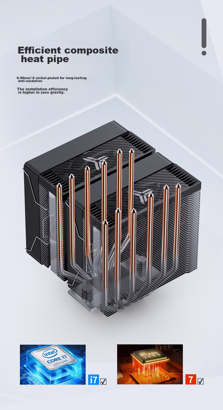 Кулер для процессора JONBO CR-3000E Standard Edition, двухбашенный, с двумя вентиляторами, 6 тепловых трубок, ШИМ, для многоплатформенных систем, с термопастой