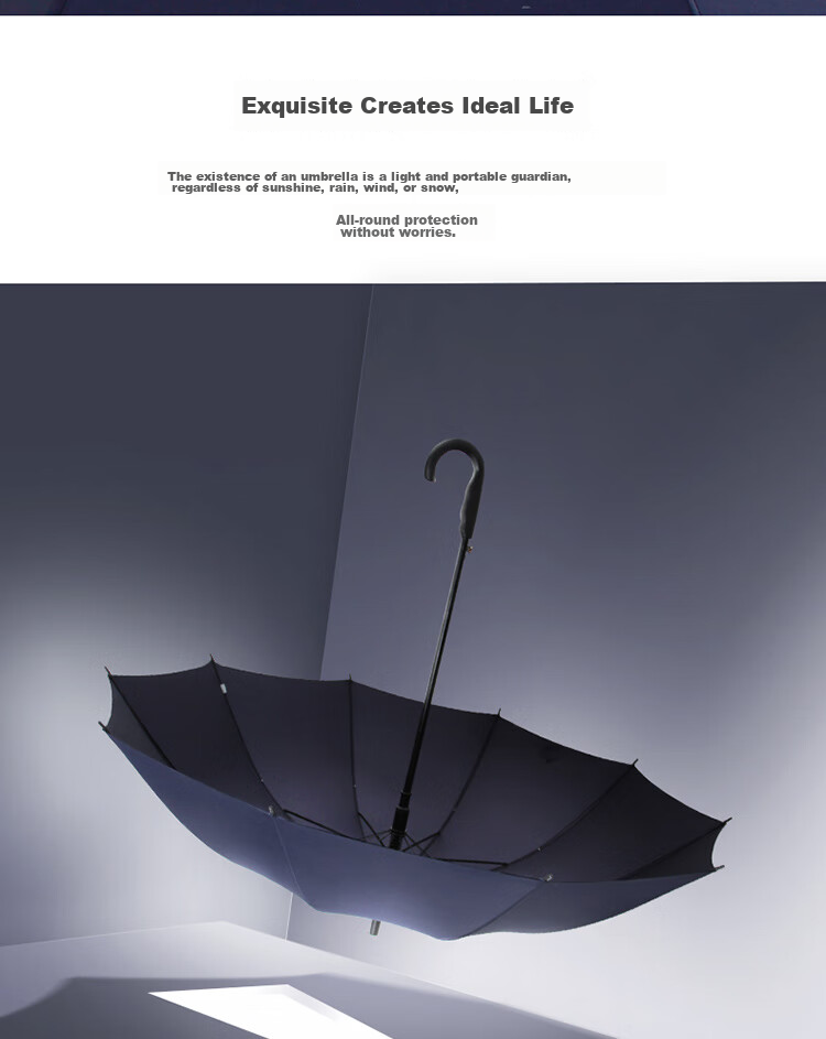 JD Large Umbrella with Long Handle, Semi-Automatic Extra-Large 10-Rib Reinforced Business Umbrella, Dark Gray
