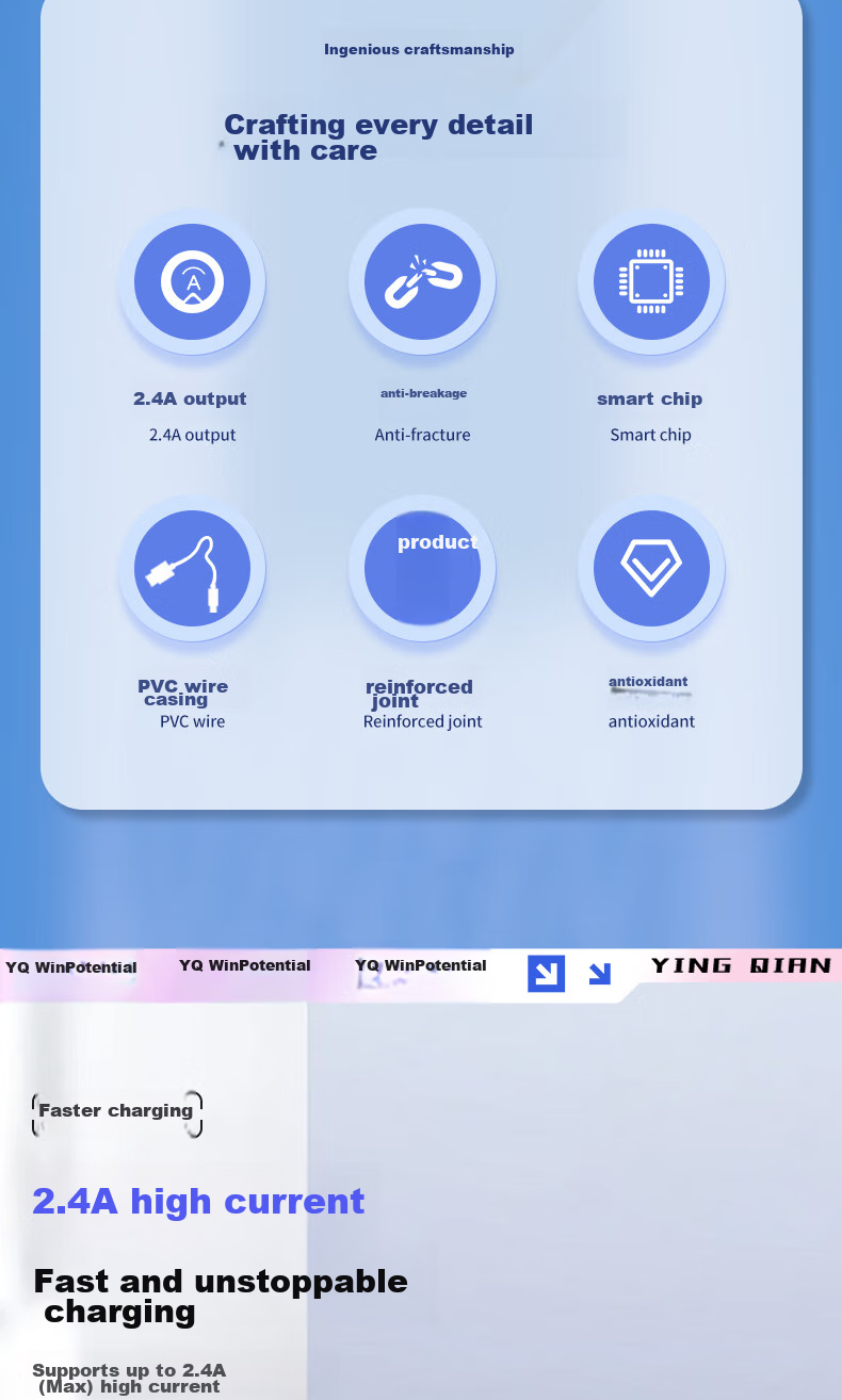Кабель YINGQIAN YQ-0011 для зарядки и передачи данных, Lightning, 1 метр, 2.4А, TPE, серый