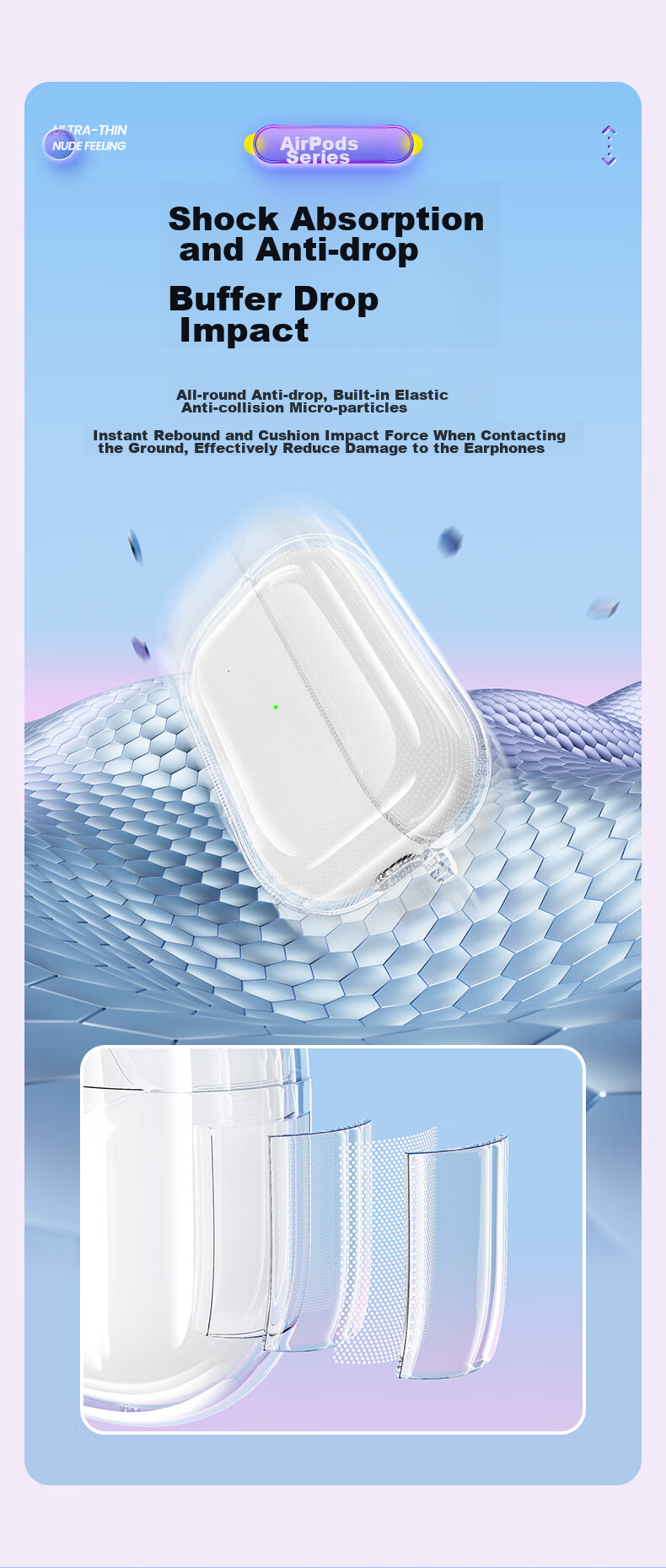 Чехол PISEN для AirPods Pro, прозрачный, TPU, с защитой от падений и царапин, с ремешком