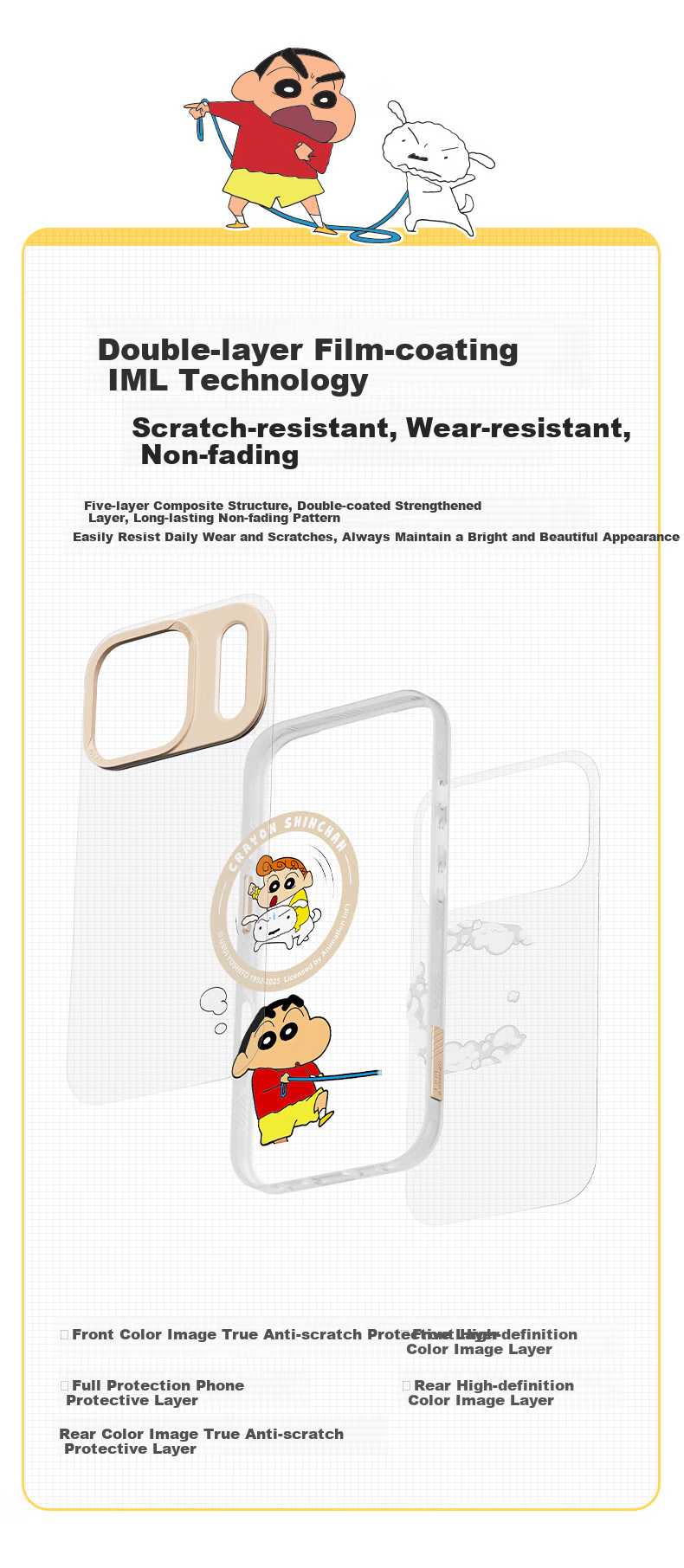 Чехол для iPhone 17 Pro ROCK Shin-Chan, ударопрочный, с защитой от отпечатков пальцев, магнитный, противоскользящий, силиконовый, прозрачный