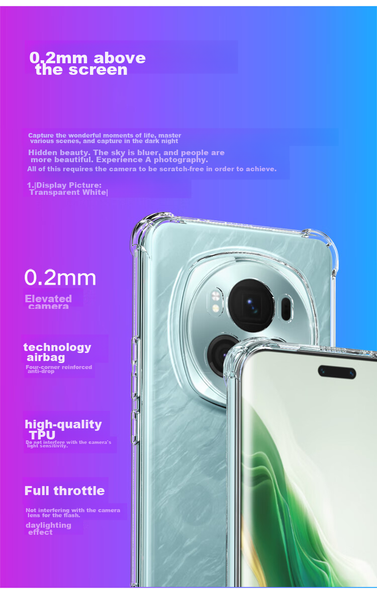 Чехол ESCAPE для Honor Magic6 Pro, противоударный, прозрачный, с TPU подушками безопасности, с магнитным кольцом, полупрозрачный белый