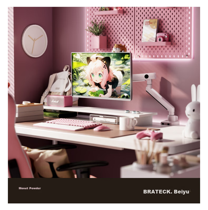Кронштейн для монитора Brateck E500 Monet Pink, механический, с зажимом для стола, розовый, 17-40 дюймов