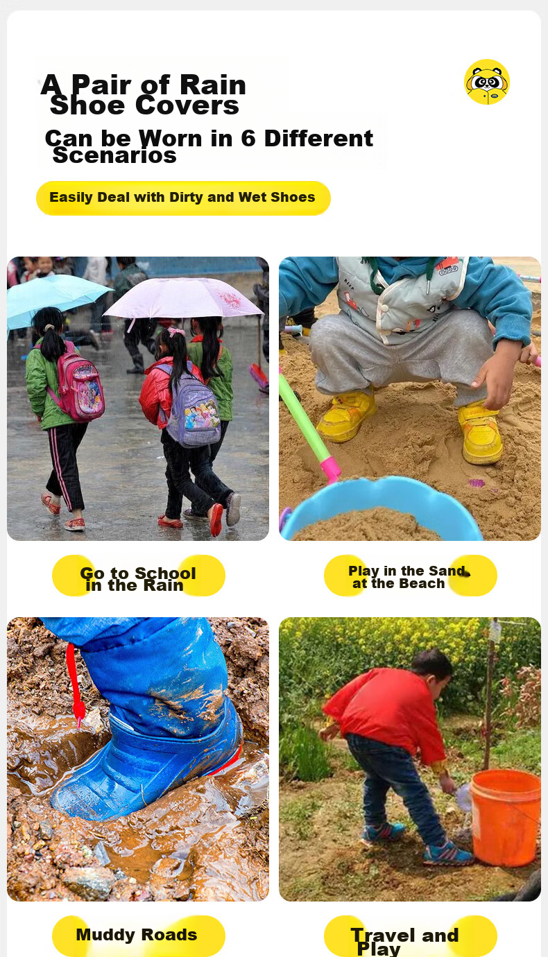 Детские непромокаемые бахилы Moremerry, износостойкие, водонепроницаемые, нескользящие, для студентов, фиолетовый кролик, размер L
