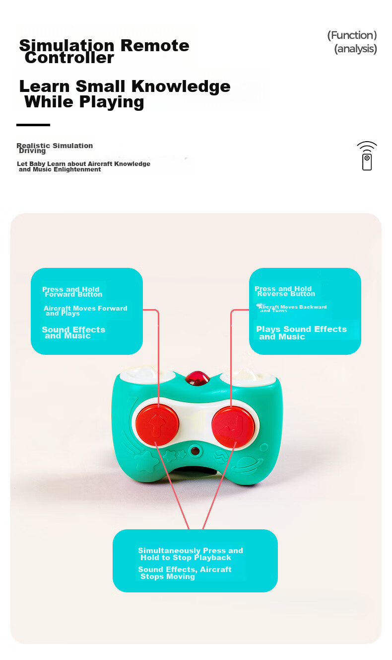 Интерактивный самолет на радиоуправлении HUILE TOYS, обучающий, развивающий, музыкальный, для детей от 12 месяцев