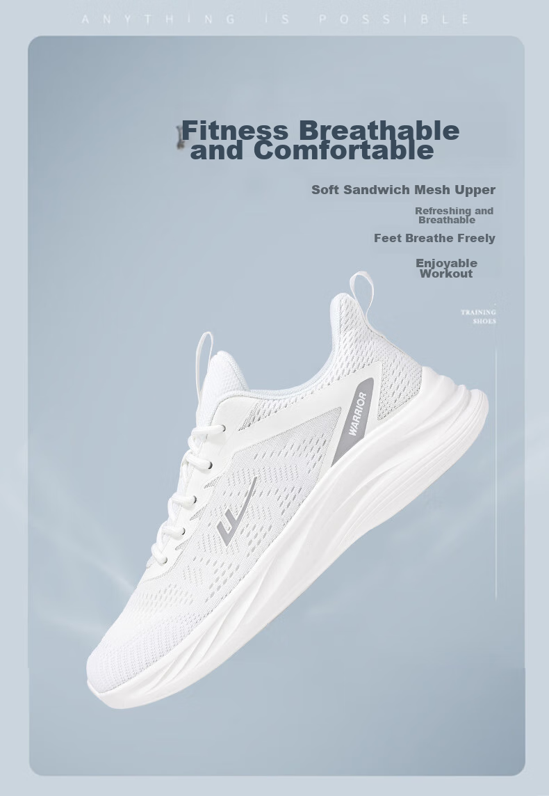 Кроссовки Warrior Official Sports Shoes для мужчин, осенние дышащие кроссовки из сетки, легкие повседневные беговые кроссовки с мягкой подошвой, черные, размер 43