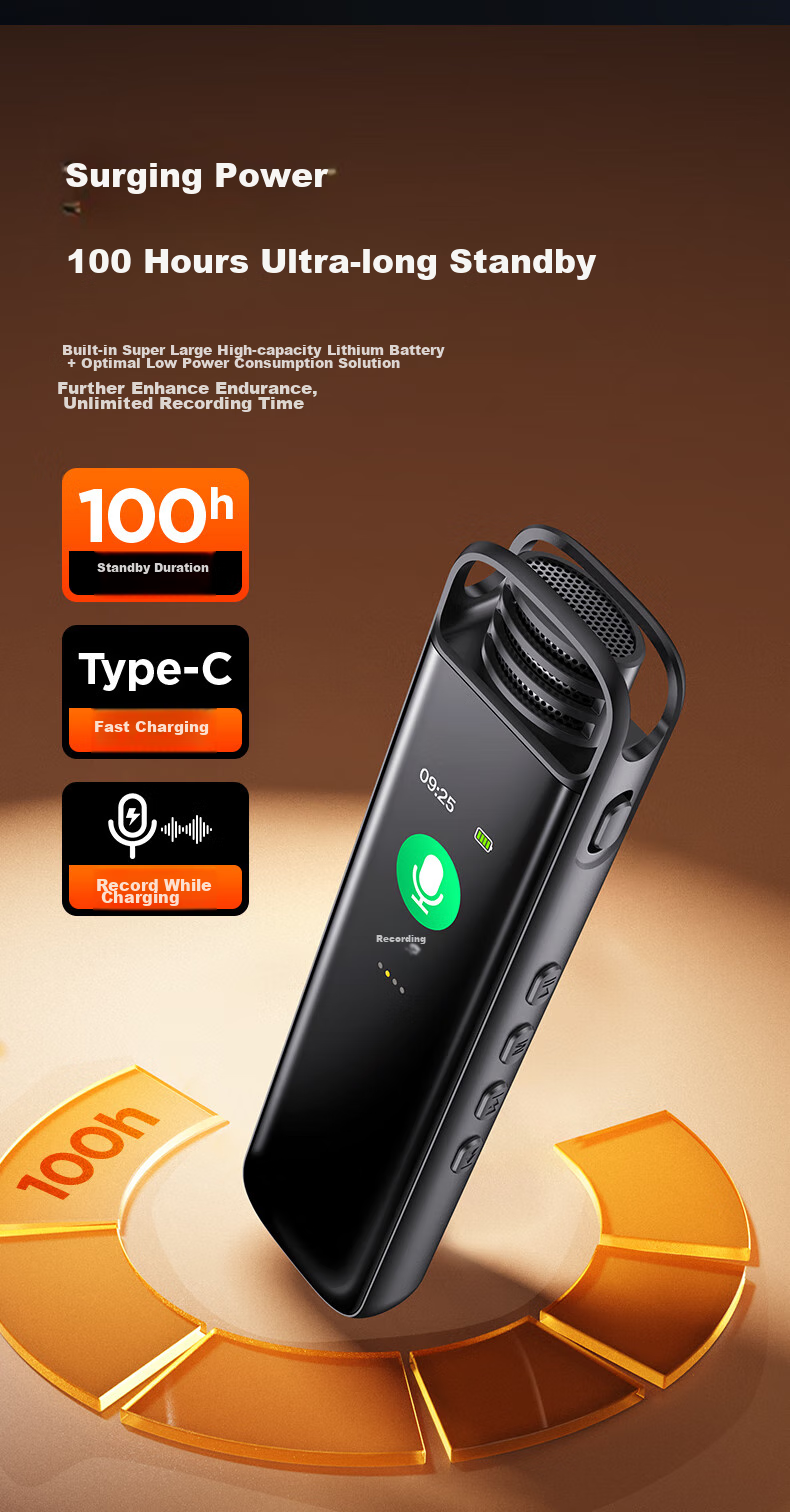 NINTAUS R33, диктофон, 32 ГБ, портативный аудиорекордер с шумоподавлением 10 уровней, запись до 30 часов, металлический корпус, ЖК-экран