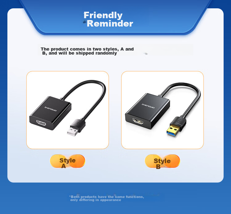 Shengwei USB to HDMI конвертер-адаптер, 1080p HD, двухэкранное расширение для ноутбука/хоста, внешняя видеокарта для подключения к телевизору, проектору, монитору, AUH0015G